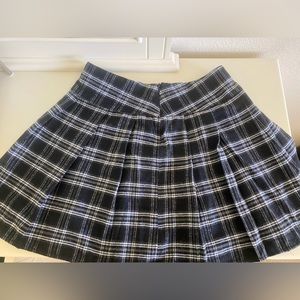SHEIN Black & White Plaid Wide Waistband Pleated Skirt